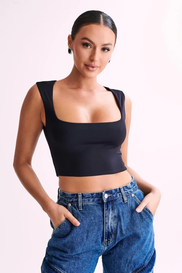 Women Meshki Tops Linley Recycled Nylon Cropped Top 8211 Black