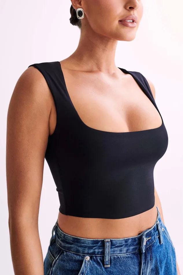 Women Meshki Tops Linley Recycled Nylon Cropped Top 8211 Black