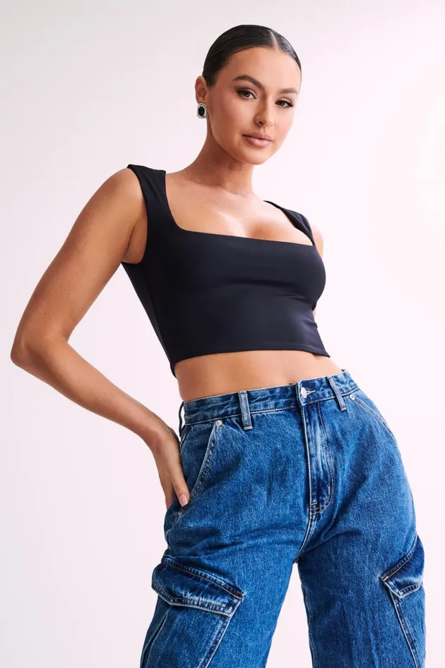 Women Meshki Tops Linley Recycled Nylon Cropped Top 8211 Black