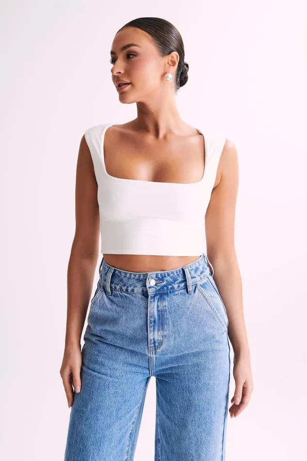 Women Meshki Tops Linley Recycled Nylon Cropped Top 8211 White