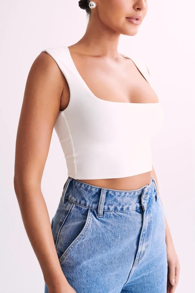 Women Meshki Tops Linley Recycled Nylon Cropped Top 8211 White