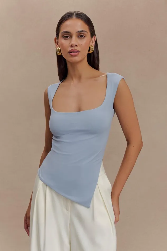 Women Meshki Tops Lisette Asymmetric Recycled Nylon Top 8211 Dusty Blue