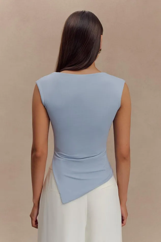 Women Meshki Tops Lisette Asymmetric Recycled Nylon Top 8211 Dusty Blue