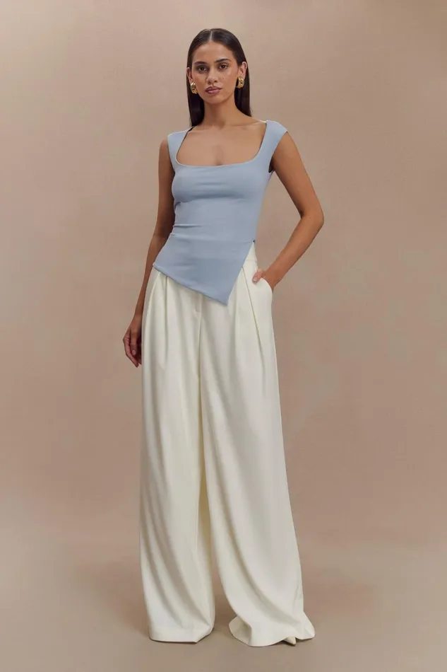 Women Meshki Tops Lisette Asymmetric Recycled Nylon Top 8211 Dusty Blue