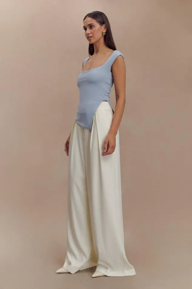Women Meshki Tops Lisette Asymmetric Recycled Nylon Top 8211 Dusty Blue