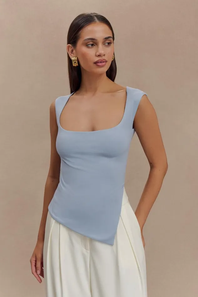 Women Meshki Tops Lisette Asymmetric Recycled Nylon Top 8211 Dusty Blue