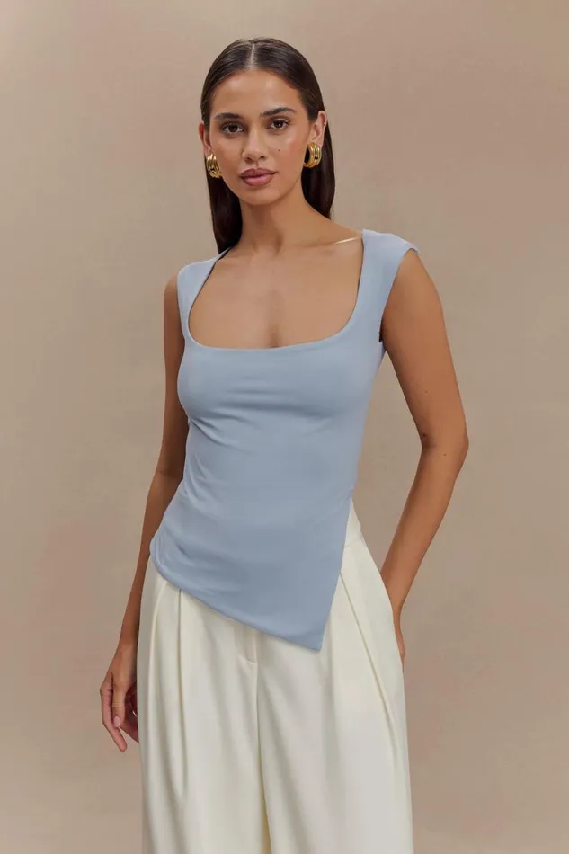 Women Meshki Tops Lisette Asymmetric Recycled Nylon Top 8211 Dusty Blue