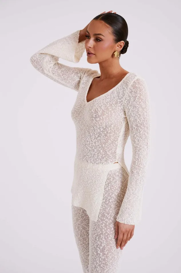 Women Meshki Tops Liz Boucle Long Sleeve Top 8211 Cream