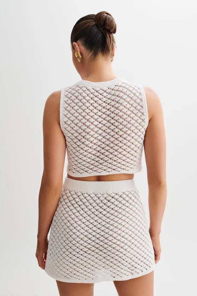 Women Meshki Tops Lorenza Crochet Button Down Crop Top 8211 Ivory