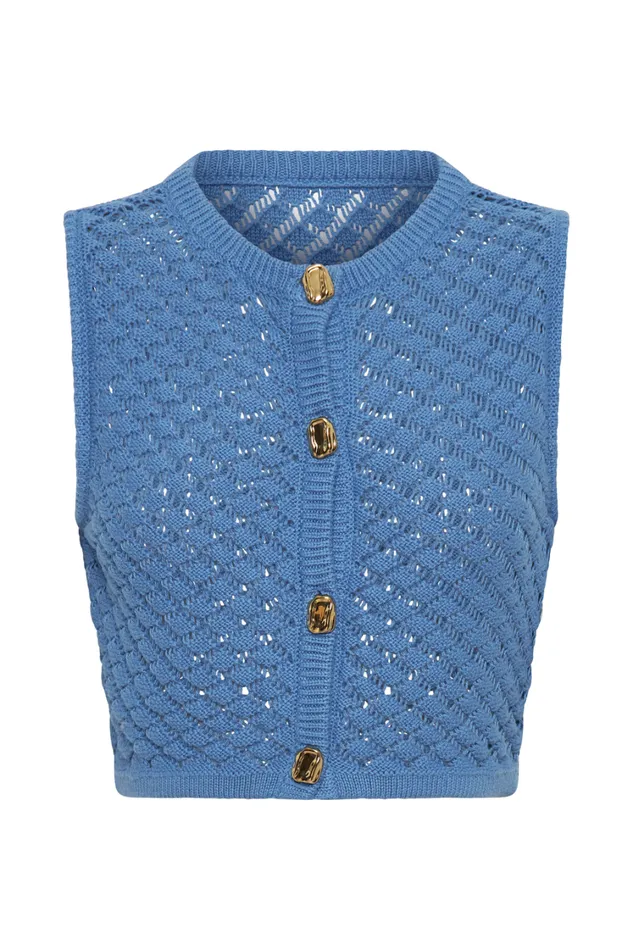 Women Meshki Tops Lorenza Crochet Button Down Crop Top 8211 Periwinkle