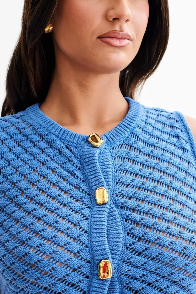 Women Meshki Tops Lorenza Crochet Button Down Crop Top 8211 Periwinkle