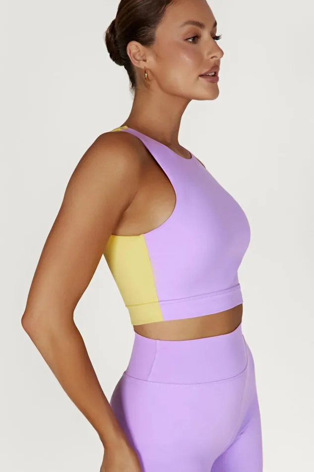 Women Meshki Tops Lori Two Tone Racer Crop Top 8211 LilacYellow