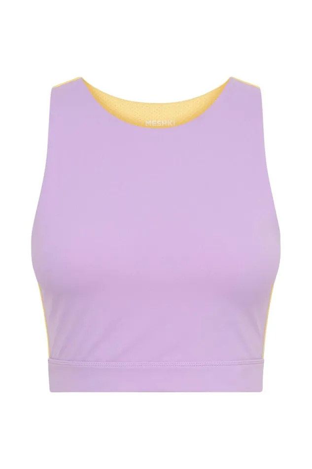 Women Meshki Tops Lori Two Tone Racer Crop Top 8211 LilacYellow
