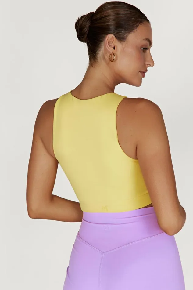 Women Meshki Tops Lori Two Tone Racer Crop Top 8211 LilacYellow