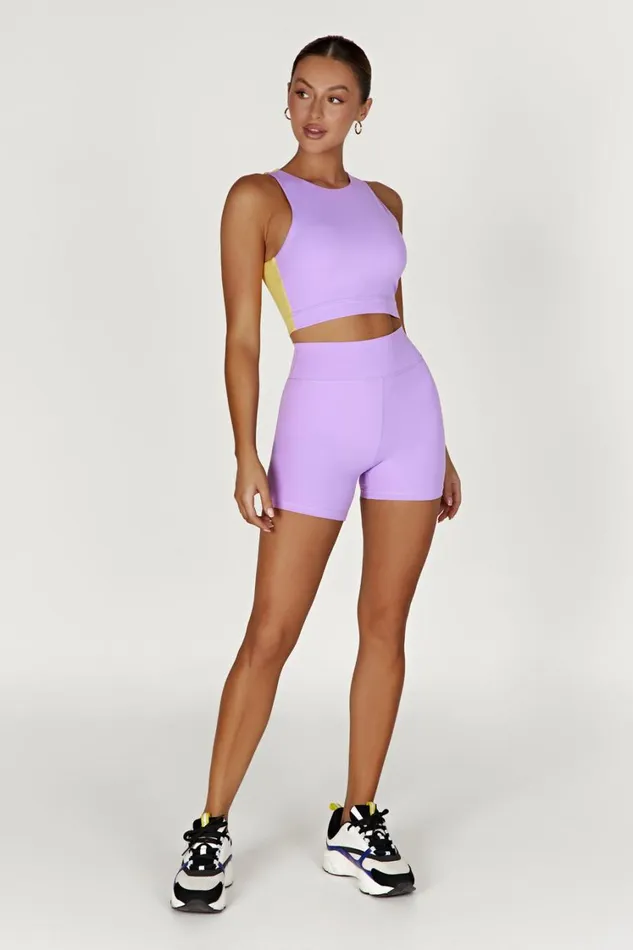 Women Meshki Tops Lori Two Tone Racer Crop Top 8211 LilacYellow