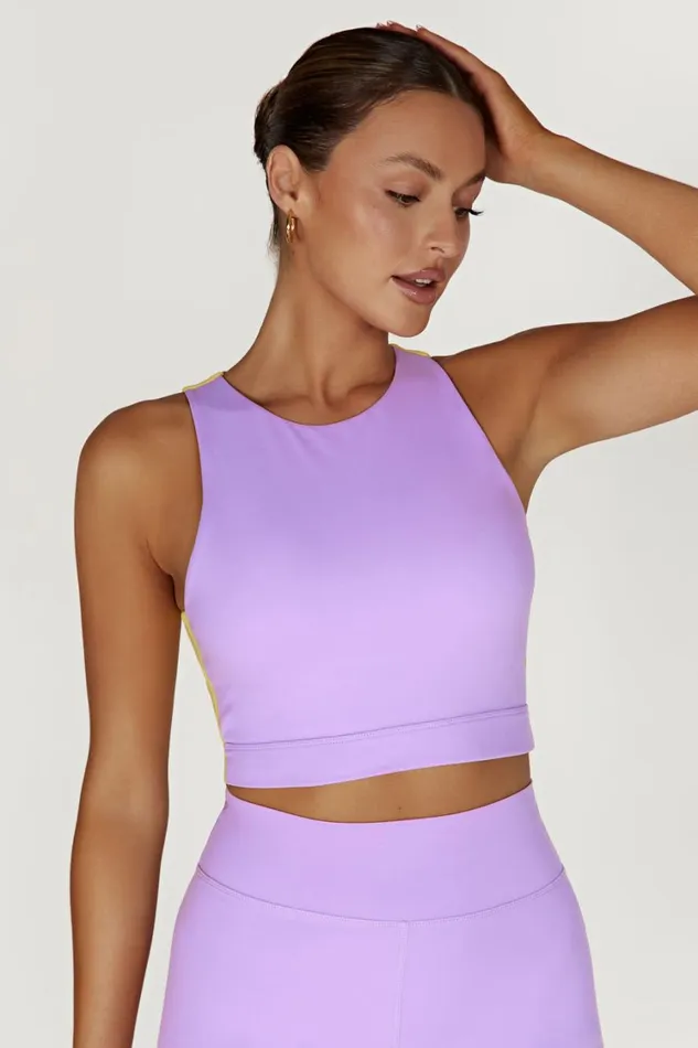 Women Meshki Tops Lori Two Tone Racer Crop Top 8211 LilacYellow