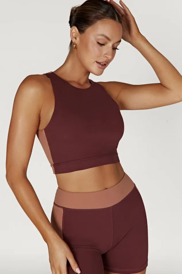 Women Meshki Tops Lori Two Tone Racer Crop Top 8211 MahoganyTan