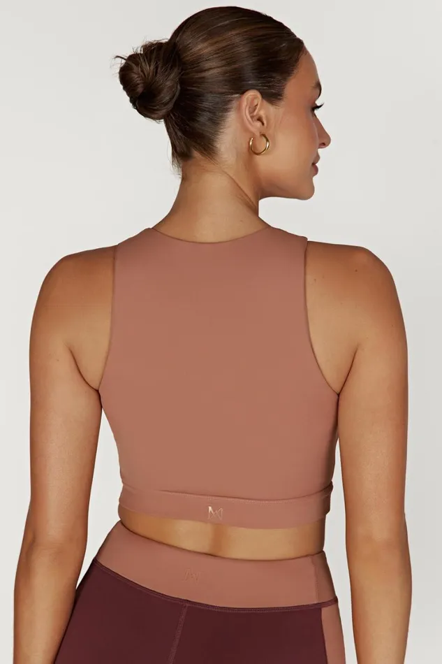 Women Meshki Tops Lori Two Tone Racer Crop Top 8211 MahoganyTan