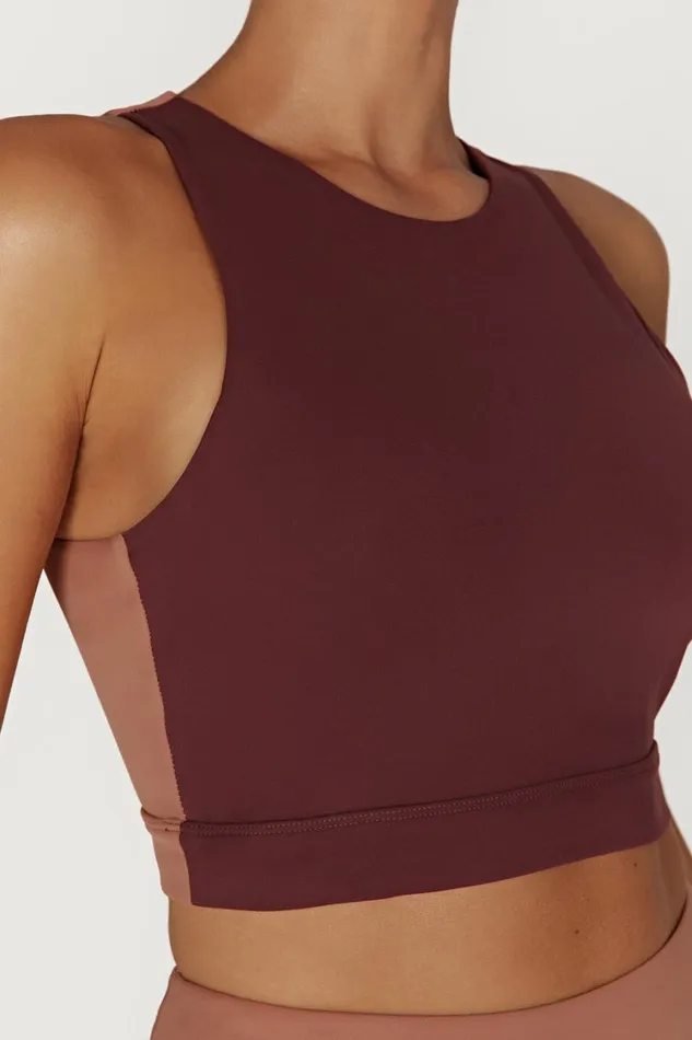 Women Meshki Tops Lori Two Tone Racer Crop Top 8211 MahoganyTan