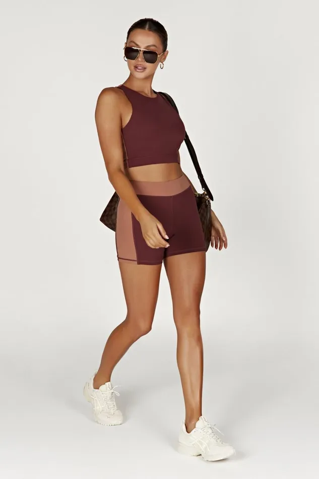 Women Meshki Tops Lori Two Tone Racer Crop Top 8211 MahoganyTan