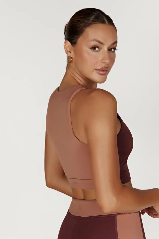 Women Meshki Tops Lori Two Tone Racer Crop Top 8211 MahoganyTan