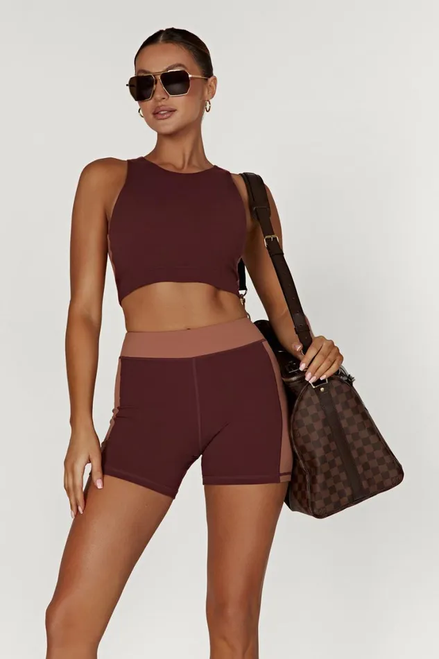 Women Meshki Tops Lori Two Tone Racer Crop Top 8211 MahoganyTan