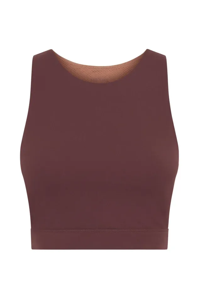 Women Meshki Tops Lori Two Tone Racer Crop Top 8211 MahoganyTan