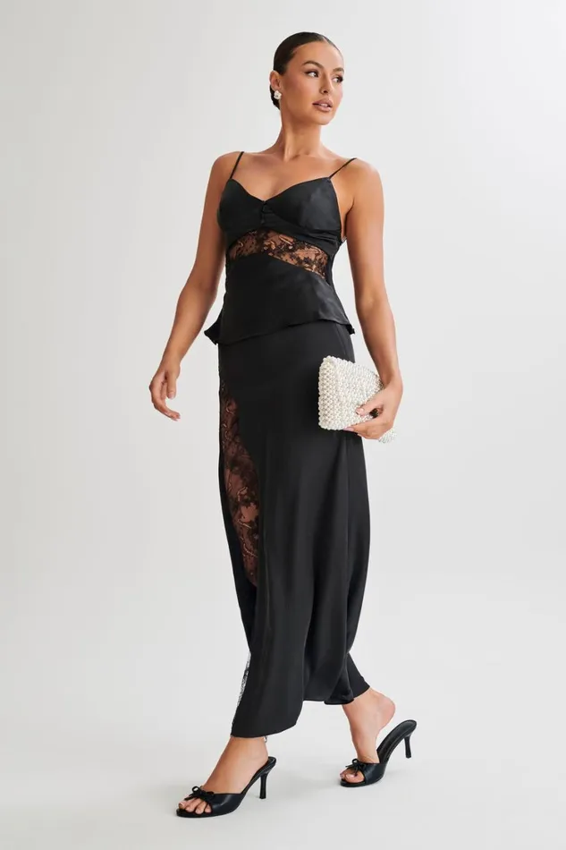 Women Meshki Tops Luella Satin Lace Cami Top 8211 Black