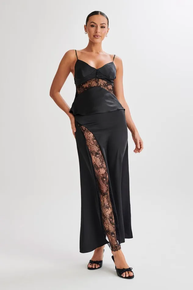 Women Meshki Tops Luella Satin Lace Cami Top 8211 Black