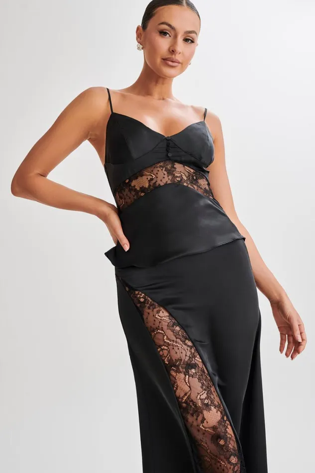 Women Meshki Tops Luella Satin Lace Cami Top 8211 Black