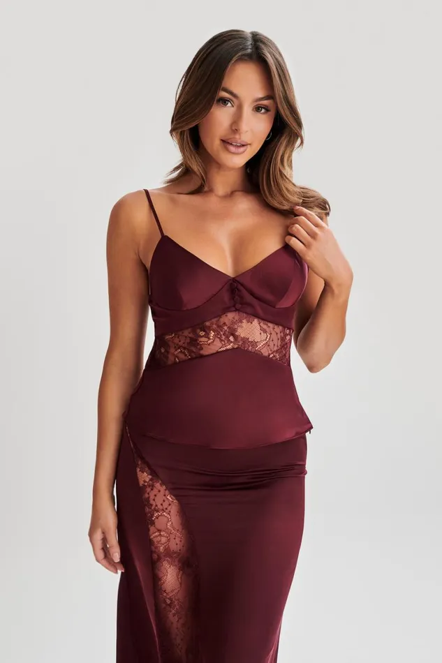 Women Meshki Tops Luella Satin Lace Cami Top 8211 Plum