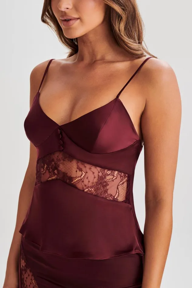 Women Meshki Tops Luella Satin Lace Cami Top 8211 Plum