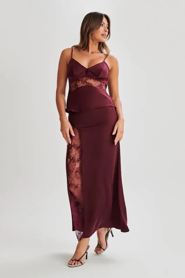 Women Meshki Tops Luella Satin Lace Cami Top 8211 Plum