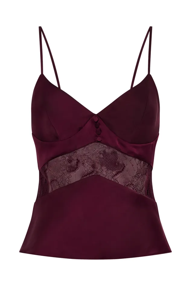 Women Meshki Tops Luella Satin Lace Cami Top 8211 Plum