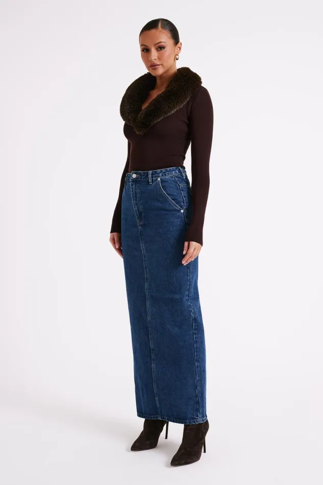 Women Meshki Tops Maieve Fur Trim Knit Top 8211 Dark Brown