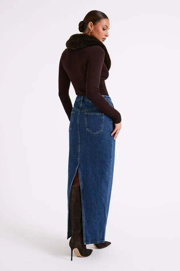 Women Meshki Tops Maieve Fur Trim Knit Top 8211 Dark Brown