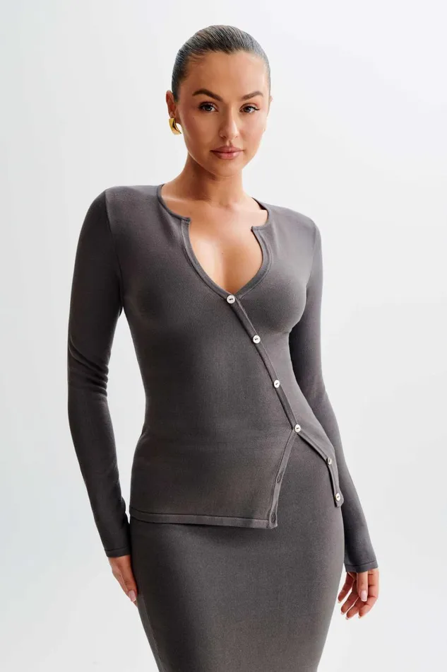 Women Meshki Tops Maisie Asymmetrical Knit Top 8211 Dark Charcoal