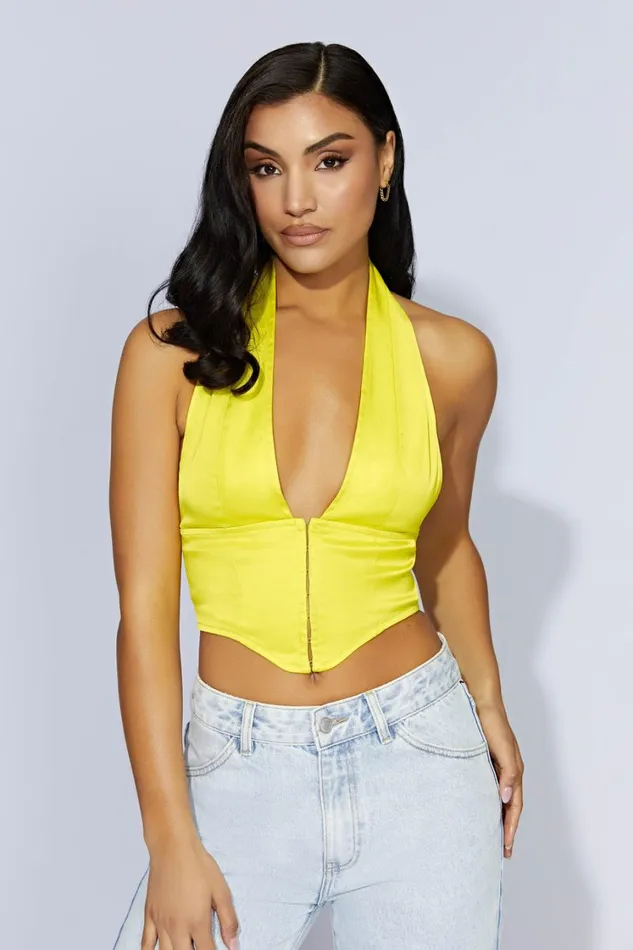 Women Meshki Tops Mallory Satin Corset Top 8211 Fresh Green