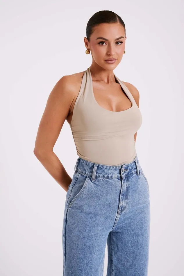 Women Meshki Tops Marie Recycled Nylon Halter Top 8211 Taupe
