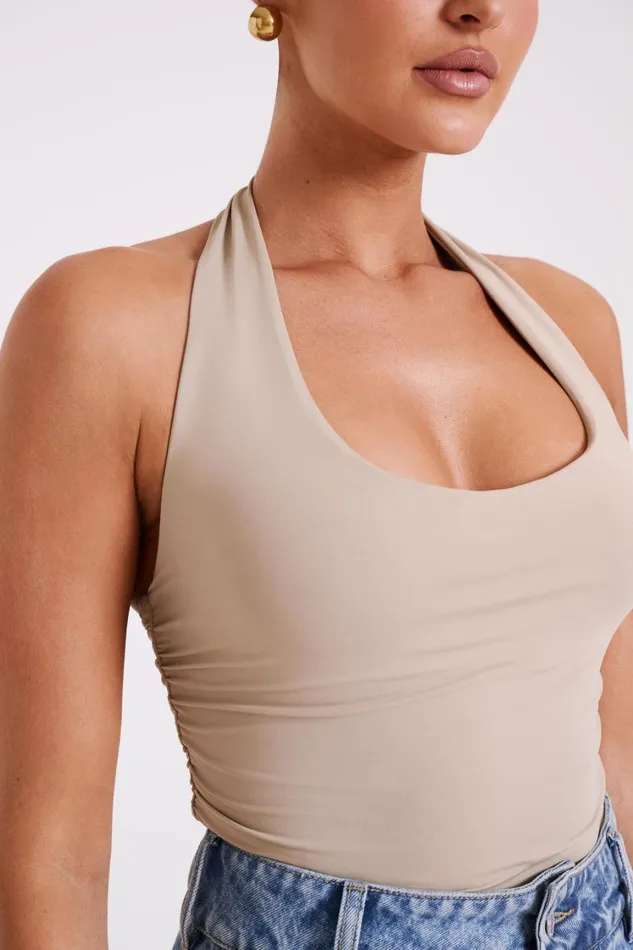 Women Meshki Tops Marie Recycled Nylon Halter Top 8211 Taupe