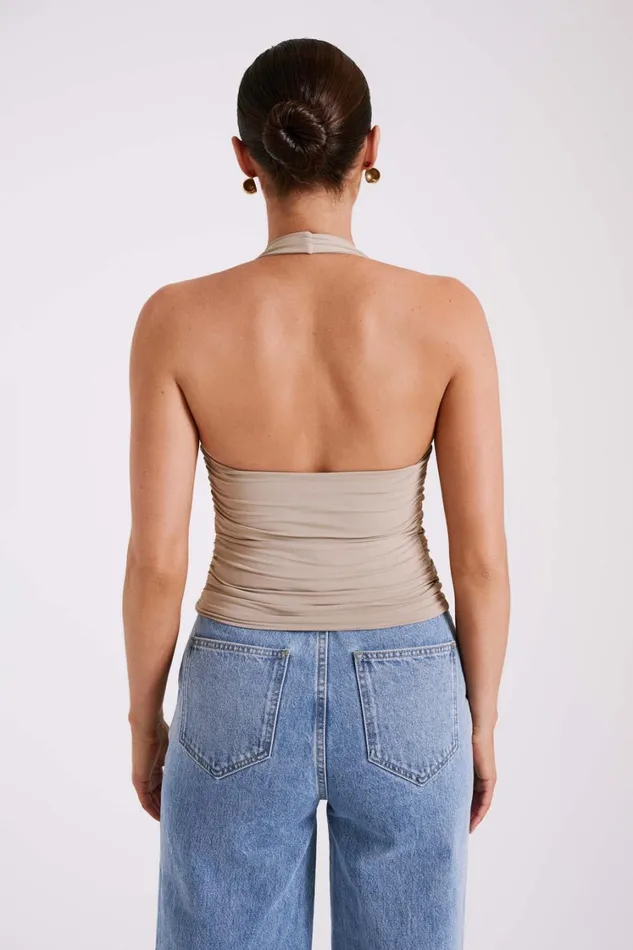 Women Meshki Tops Marie Recycled Nylon Halter Top 8211 Taupe