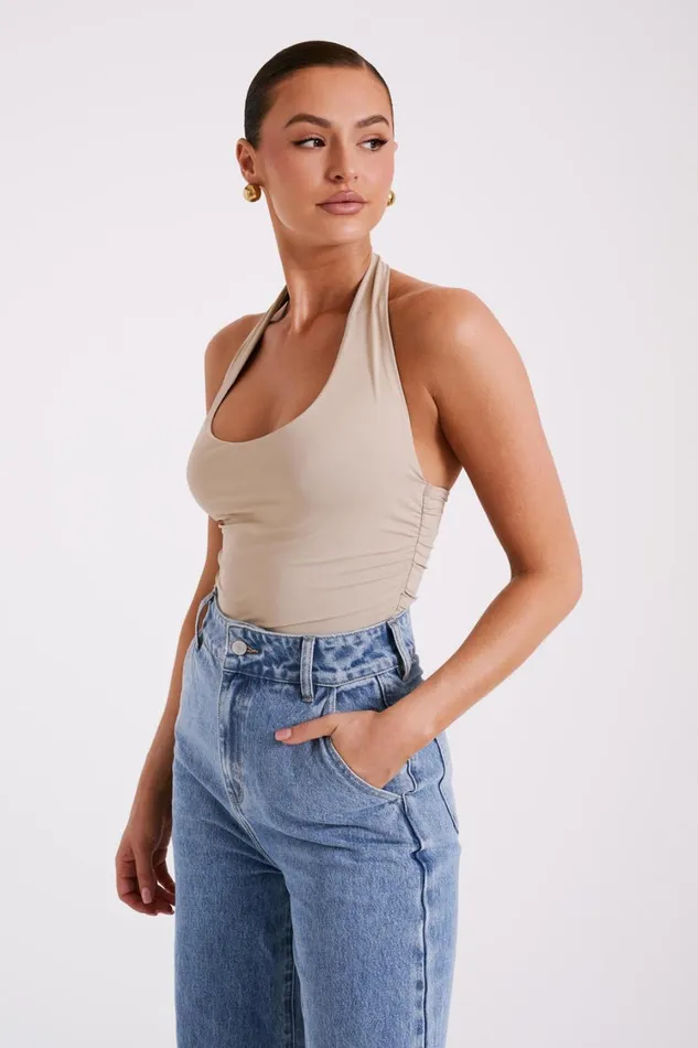Women Meshki Tops Marie Recycled Nylon Halter Top 8211 Taupe