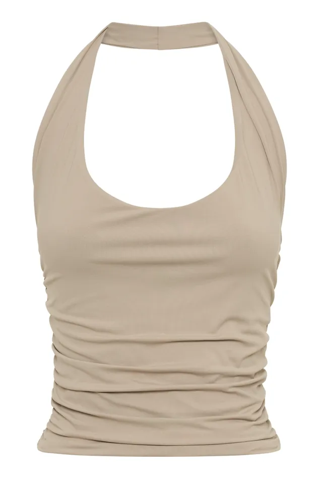 Women Meshki Tops Marie Recycled Nylon Halter Top 8211 Taupe