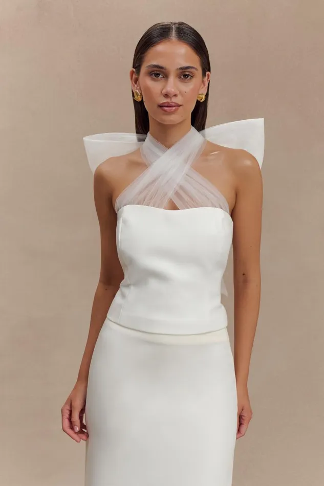 Women Meshki Tops Maryam Tulle Bow Top 8211 White