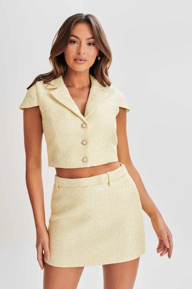 Women Meshki Tops Mercer Tweed Top 8211 Lemon