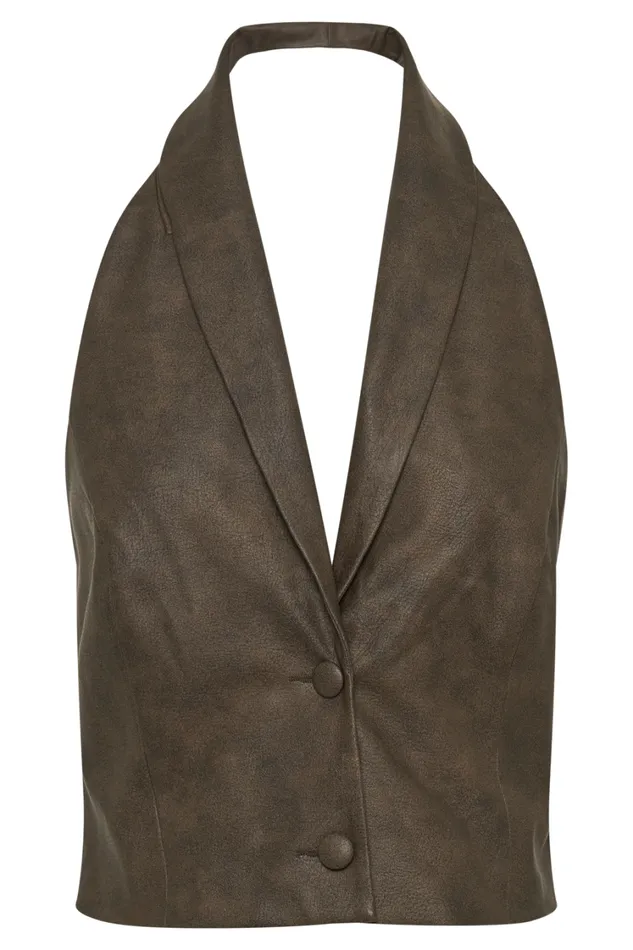 Women Meshki Tops Myka Vintage Faux Leather Vest 8211 Vintage Chocolate