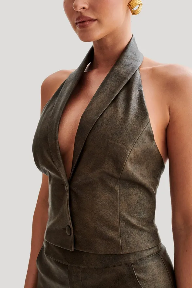 Women Meshki Tops Myka Vintage Faux Leather Vest 8211 Vintage Chocolate