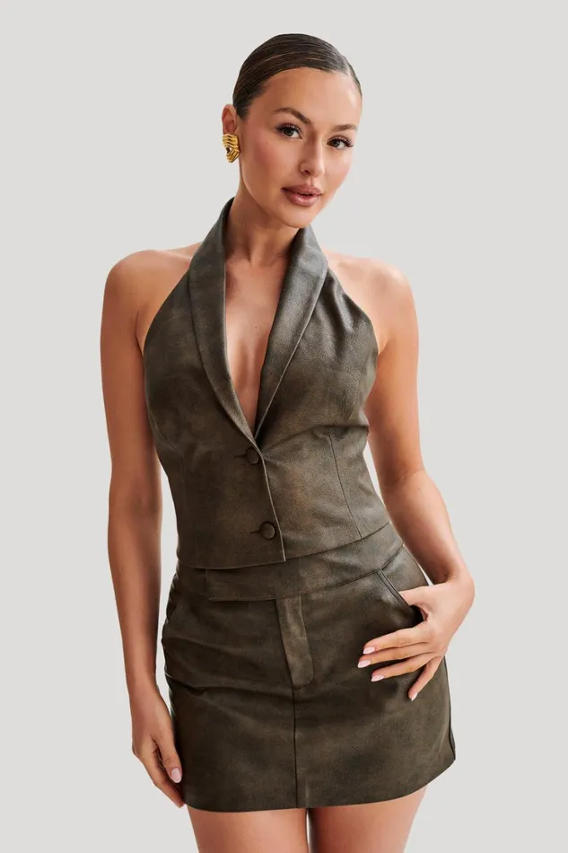 Women Meshki Tops Myka Vintage Faux Leather Vest 8211 Vintage Chocolate