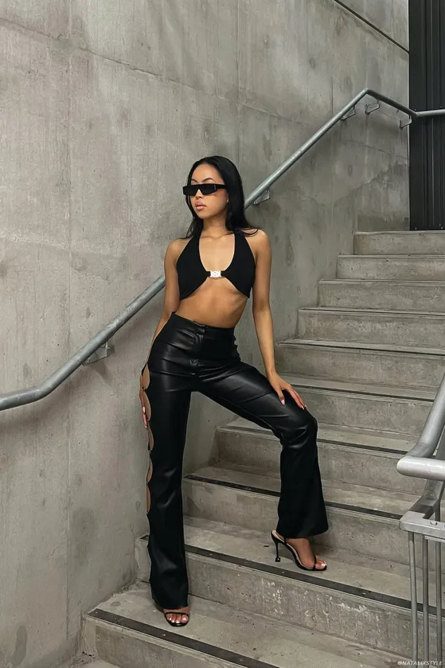 Women Meshki Tops Nicole Halter Crop Top 8211 Black