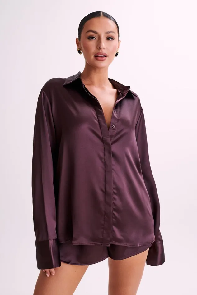Women Meshki Tops Nori Satin Shirt 8211 Plum